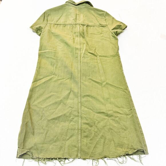 Zara Graphic Patchwork Button Down Military Shirt Dress Khaki Green SIze X-Small - Picture 3 of 6